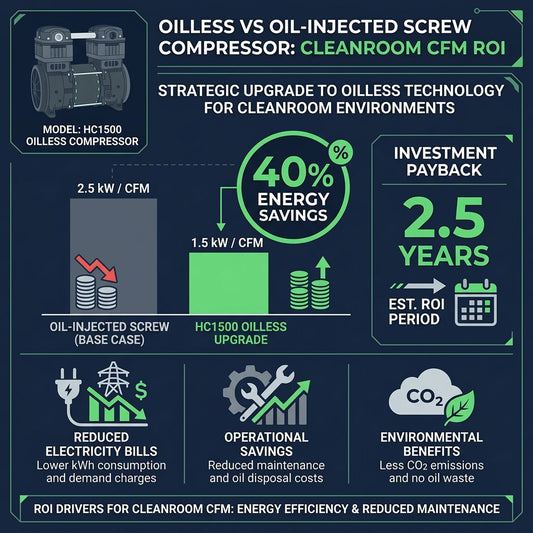 Oilless vs Oil-Injected Screw Compressor: Cleanroom CFM ROI