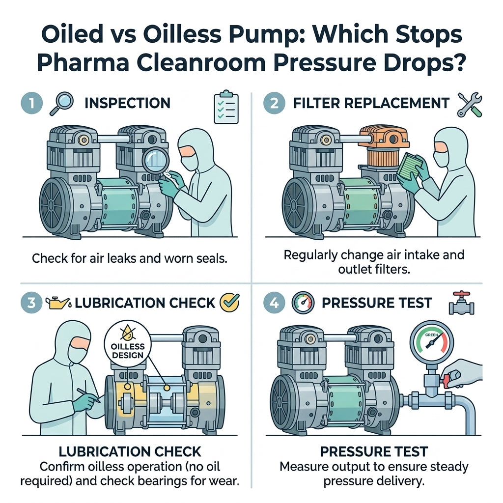 Oiled vs Oilless Pump: Which Stops Pharma Cleanroom Pressure Drops?