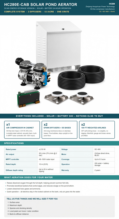 HC280E-CAB 48V Solar Cabinet Pond Aerator System (Up to 0.5 Acre) - HC280E-CAB_Poster