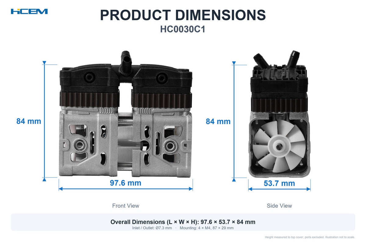 HC0030C1 twin-cylinder oil-free brushless DC vacuum pump with driver board - view 10