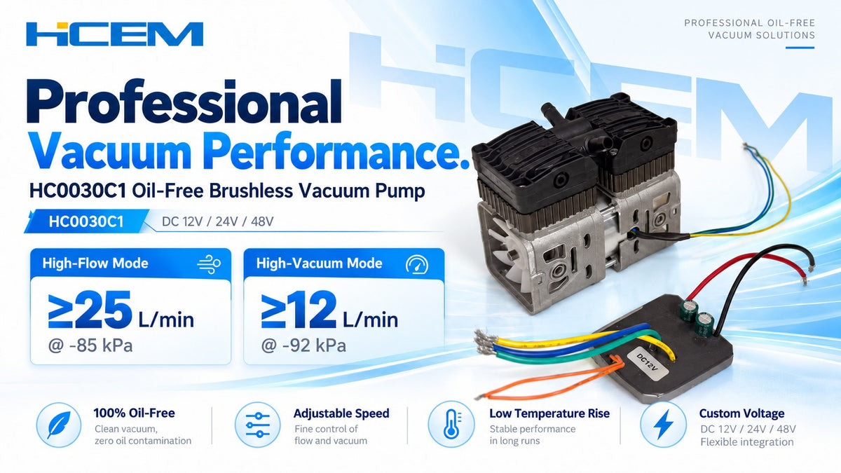 HC0030C1 twin-cylinder oil-free brushless DC vacuum pump with driver board - view 4
