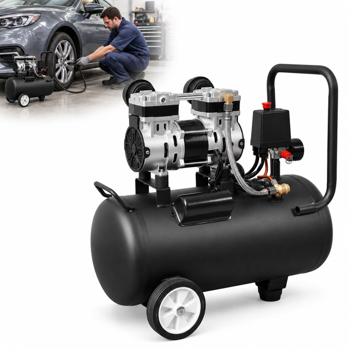 HC0750/1-P124W 750W oilless air compressor with 24L horizontal tank - view 2