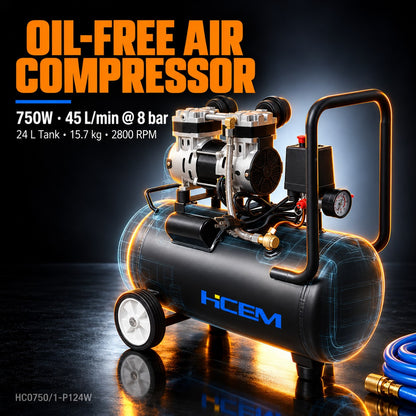 HC0750/1-P124W 750W oilless air compressor with 24L horizontal tank - view 3