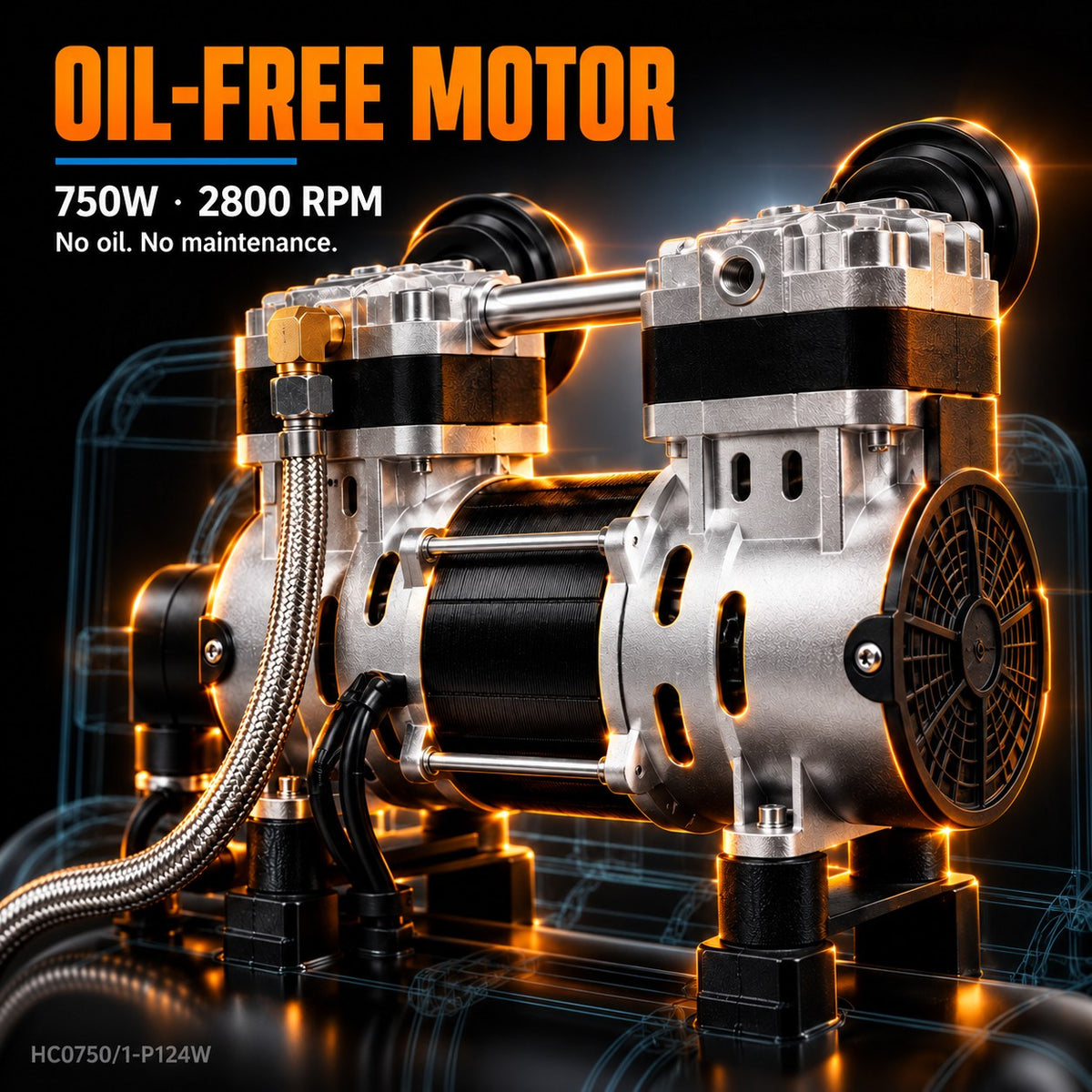 HC0750/1-P124W 750W oilless air compressor with 24L horizontal tank - view 4