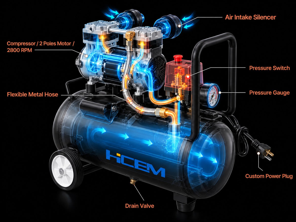 HC0750/1-P124W 750W oilless air compressor with 24L horizontal tank - view 5