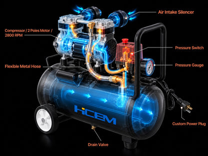HC0750/1-P124W 750W oilless air compressor with 24L horizontal tank - view 5