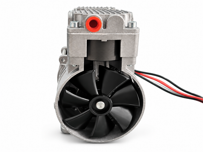 HC250 oil-free piston vacuum pump side view with cooling fan