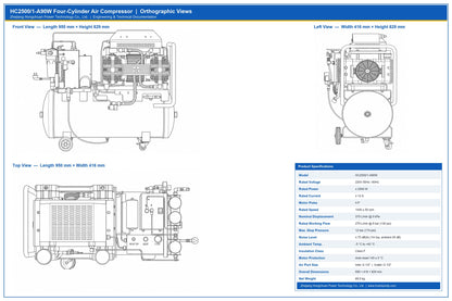 HC2500/1-A90W four-cylinder oil-free air compressor with refrigerated dryer and 90L tank - view 12
