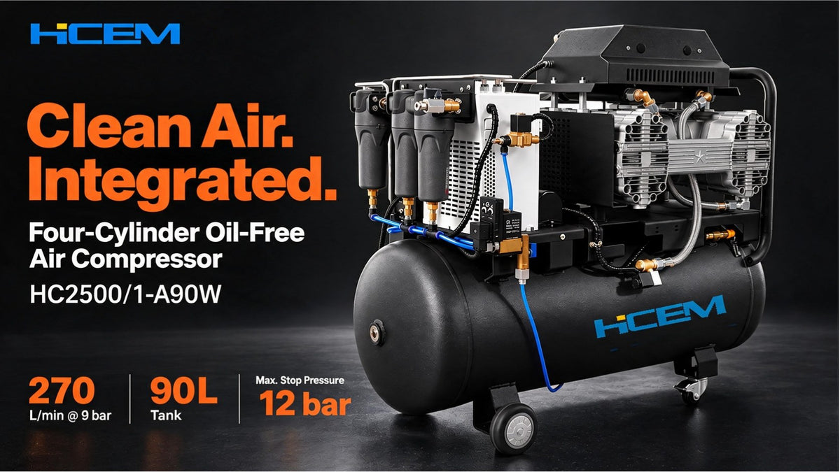 HC2500/1-A90W four-cylinder oil-free air compressor with refrigerated dryer and 90L tank - view 2