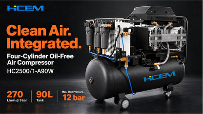 HC2500/1-A90W four-cylinder oil-free air compressor with refrigerated dryer and 90L tank - view 2