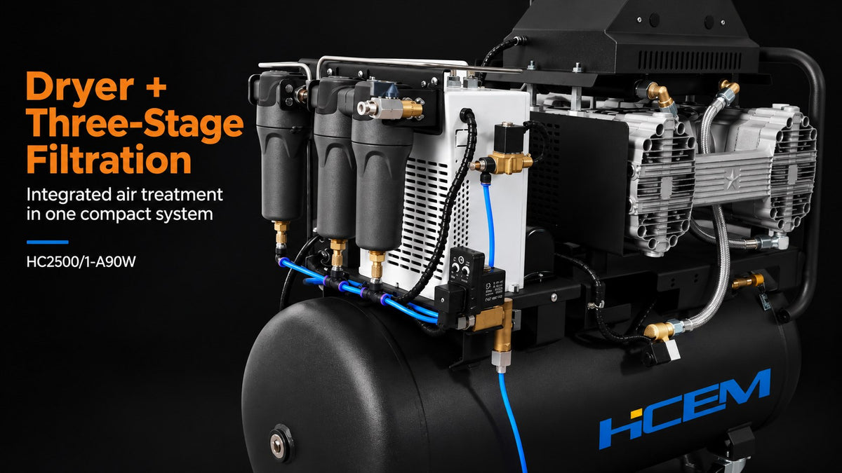 HC2500/1-A90W four-cylinder oil-free air compressor with refrigerated dryer and 90L tank - view 3