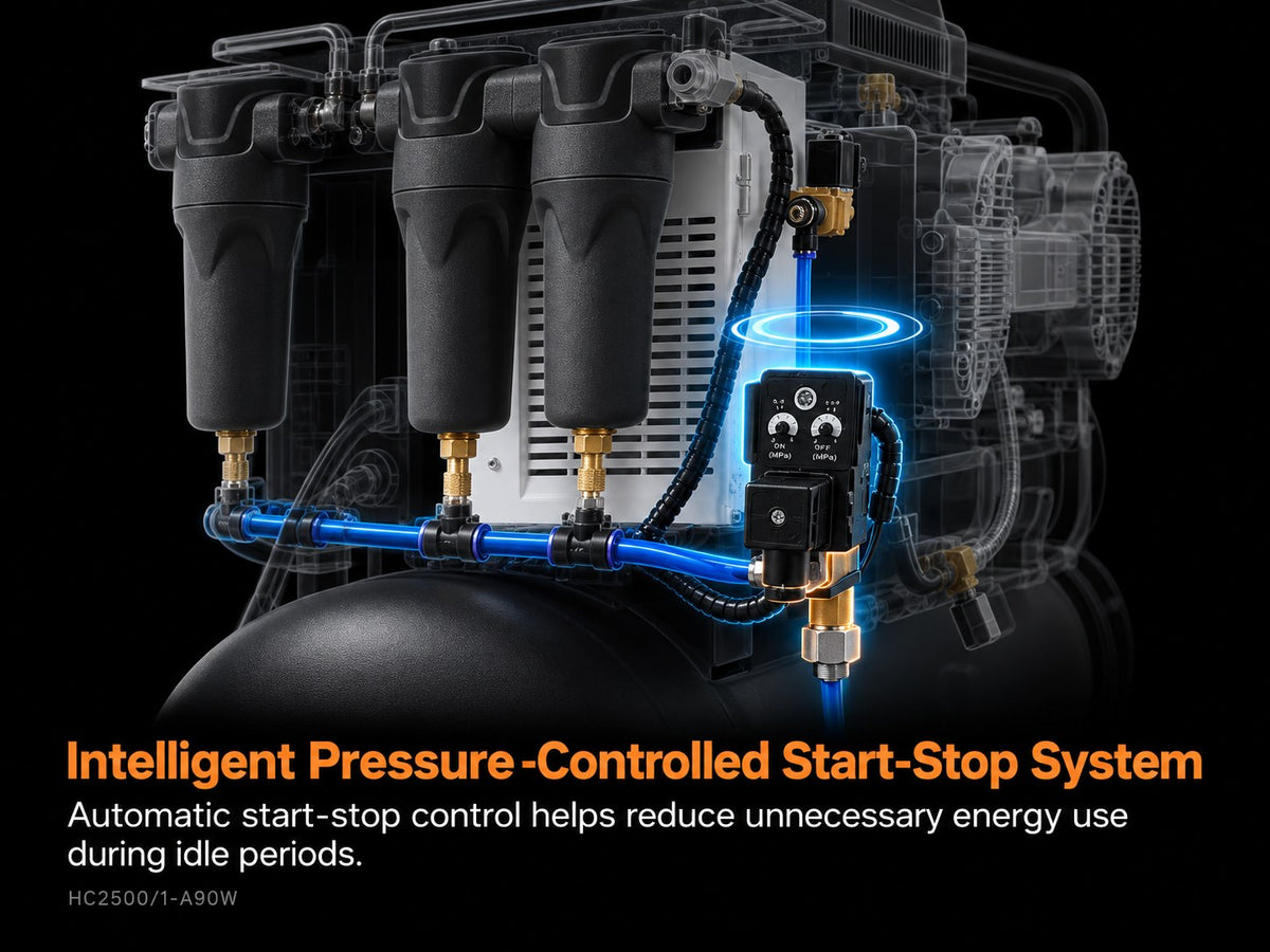 HC2500/1-A90W four-cylinder oil-free air compressor with refrigerated dryer and 90L tank - view 6