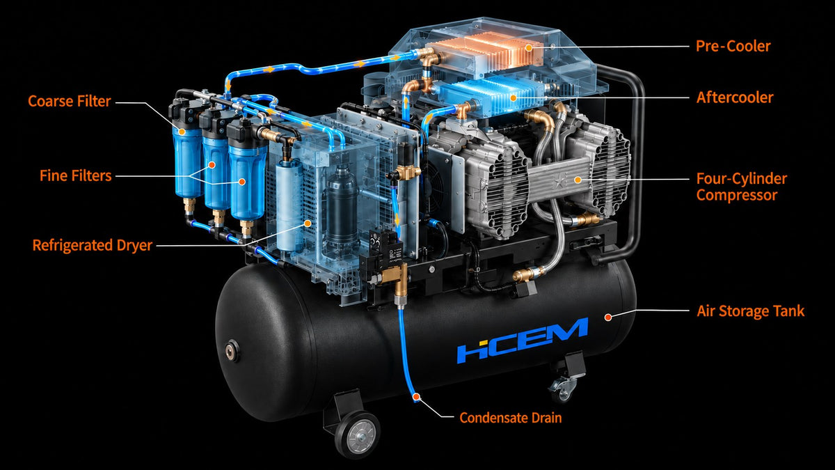 HC2500/1-A90W four-cylinder oil-free air compressor with refrigerated dryer and 90L tank - view 8