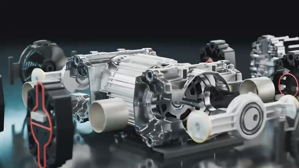 HC2500/1-A90W four-cylinder oil-free air compressor - 3D exploded view animation