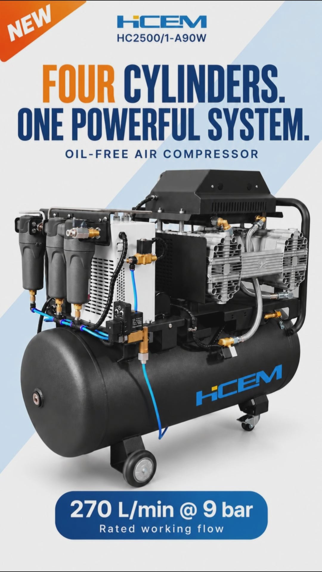 HC2500/1-A90W Oil-Free Air Compressor with Dryer - product video