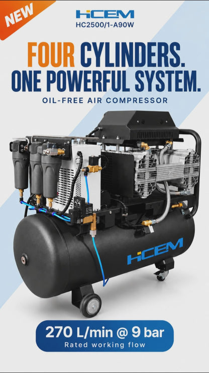 HC2500/1-A90W Oil-Free Air Compressor with Dryer - product video