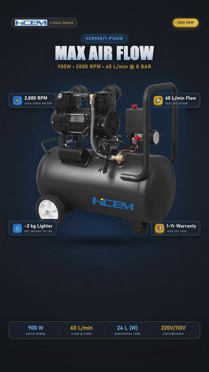 HC0900/1-P124W Oilless Air Compressor - product video
